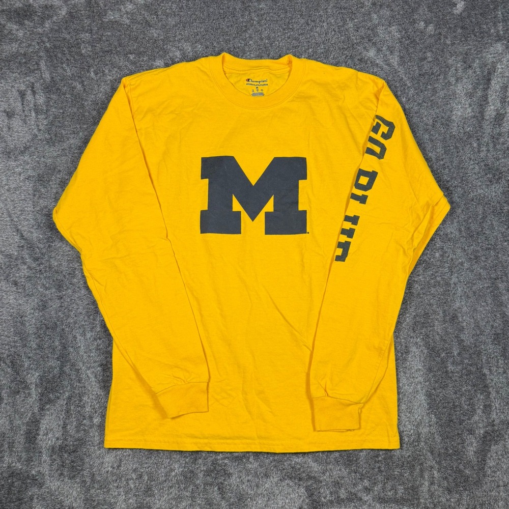 Champion Michigan Wolverines Long Sleeve T-Shirt Yellow Go Blue Mens Medium
